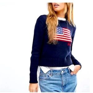Polo Ralph Lauren American Flag Cotton Crewneck Sweater retail $295